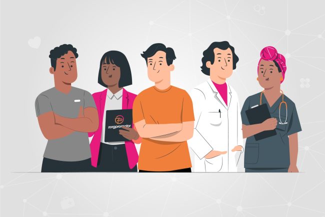 Animatiefoto van verschillende mensen die in de zorg werken