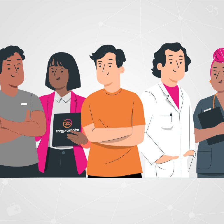 Animatiefoto van verschillende mensen die in de zorg werken