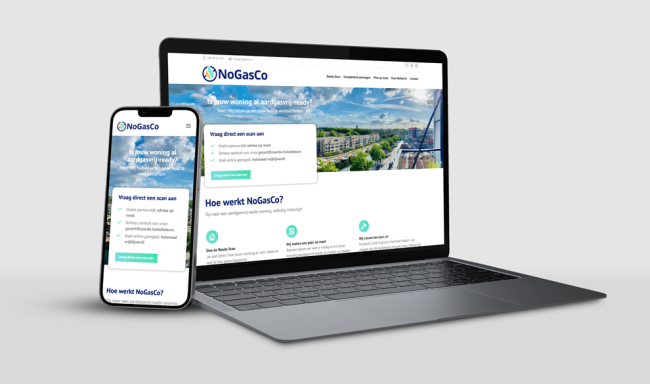 Mockup van de website van NoGasCo
